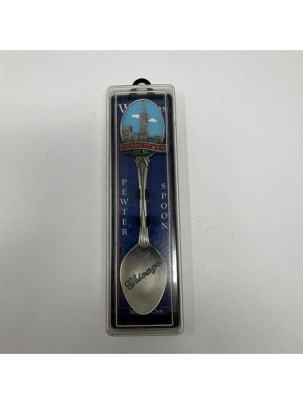Vintage Chicago Sears Tower Pewter Souvenir Spoon New In Package Made in USA